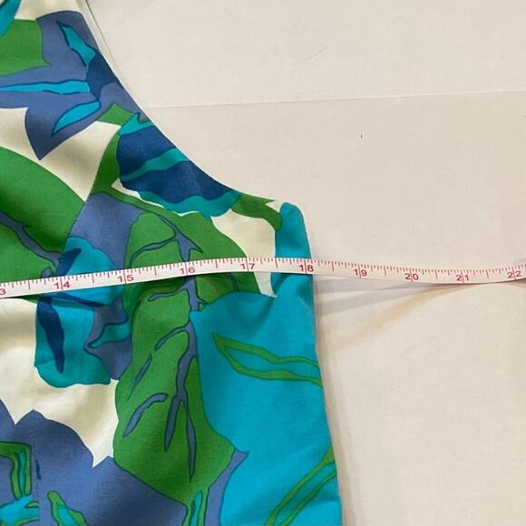 Talbots Cotton Blue Green Tropical Floral Sleeveless Halter Summer Dress, Sz 12 - Picture 12 of 13